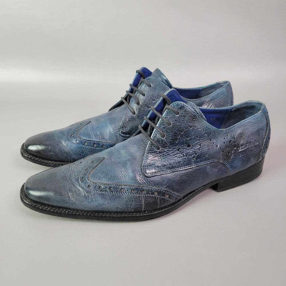 Melvin & Hamilton Mens Blue Leather Derby Wingtip Shoes Size EU 40 US 7.5